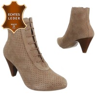Damen Leder Stiefeletten - taupe