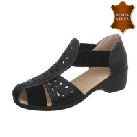Damen Sandalen - schwarzes Leder