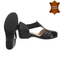 Damen Sandalen - schwarzes Leder