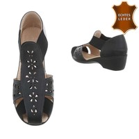 Damen Sandalen - schwarzes Leder