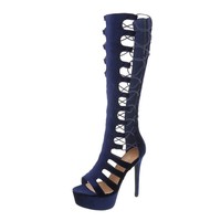 Ladies Open Stiefel mit hohem Absatz - blau