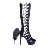 Ladies Open Stiefel mit hohem Absatz - blau