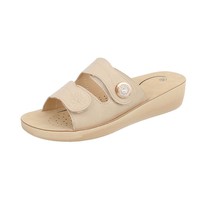 Damen Slipper mit Klettverschluss - beige
