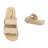 Damen Slipper mit Klettverschluss - beige