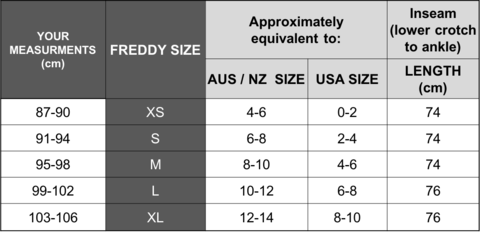 Size Chart - Freddy KSA