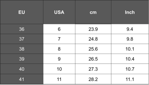 3PRO Footwear Size Chart
