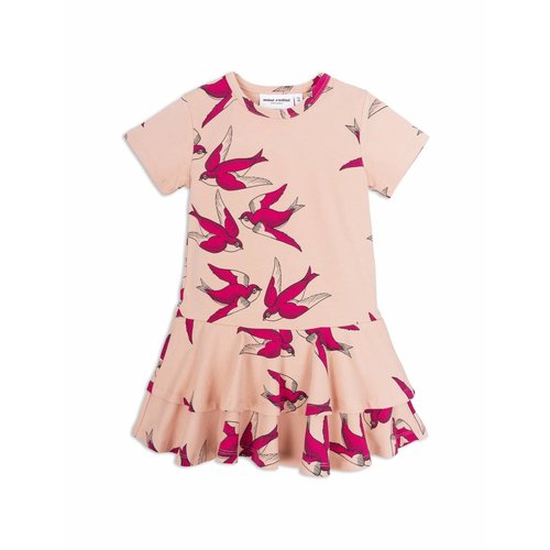 Mini Rodini Swallows Frill Dress Pink jurk Mini Rodini Swallows Frill Dress Pink jurk
