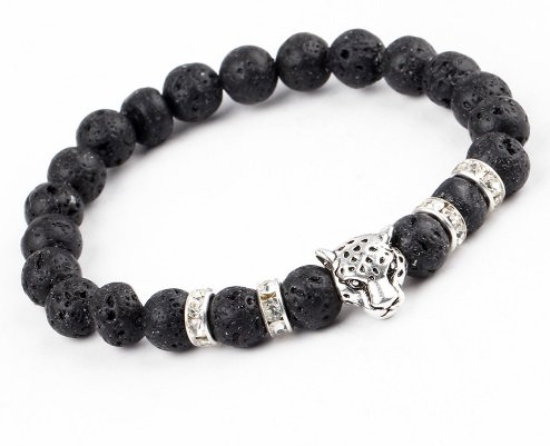 Lovelymusthaves Cool Lion Panter Lava Black Bracelet For Men Joboly Tough Lion Panther Animal Lava Charm Bracelet For Men