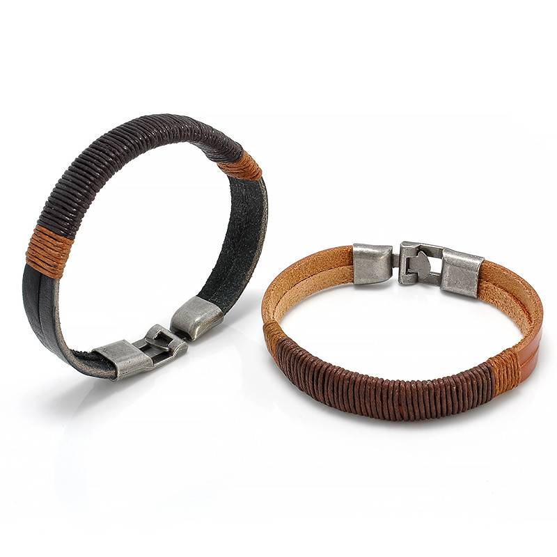 Lovelymusthaves Cool Leather Men Bracelet Brown Black With Metal Lovelymusthaves Cool Leather Men Bracelet Brown Black With Metal Closure