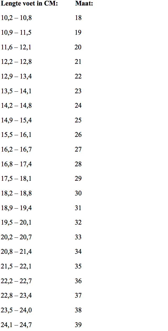Cm schoenmaat 2024