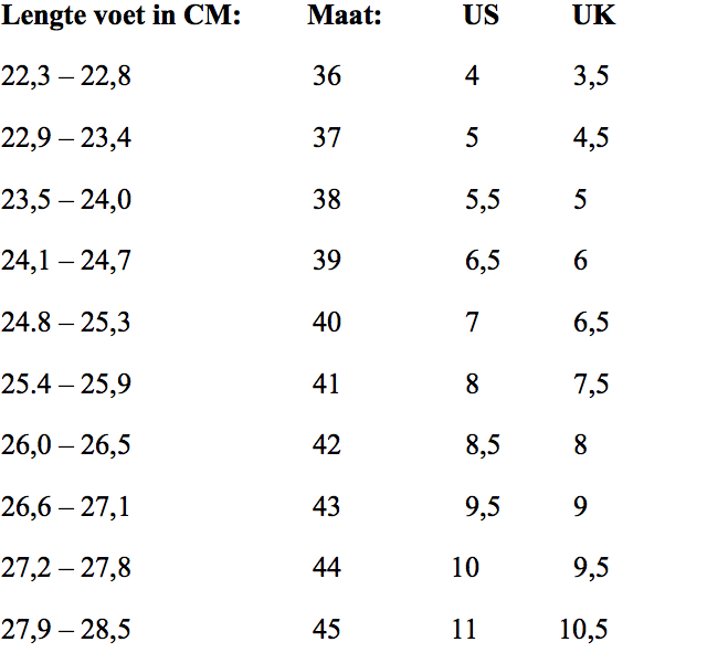 Wat is maat 7 in schoenen sale