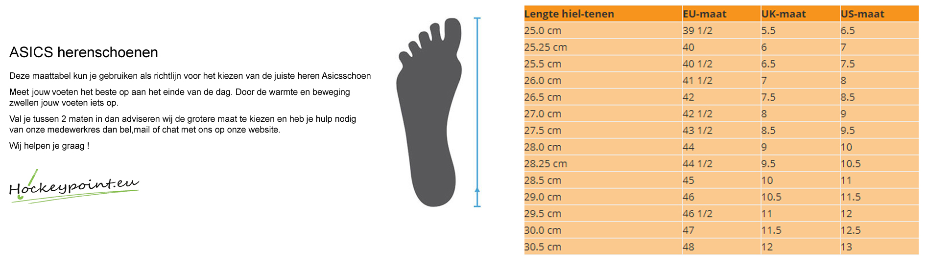Size chart men Asics shoe