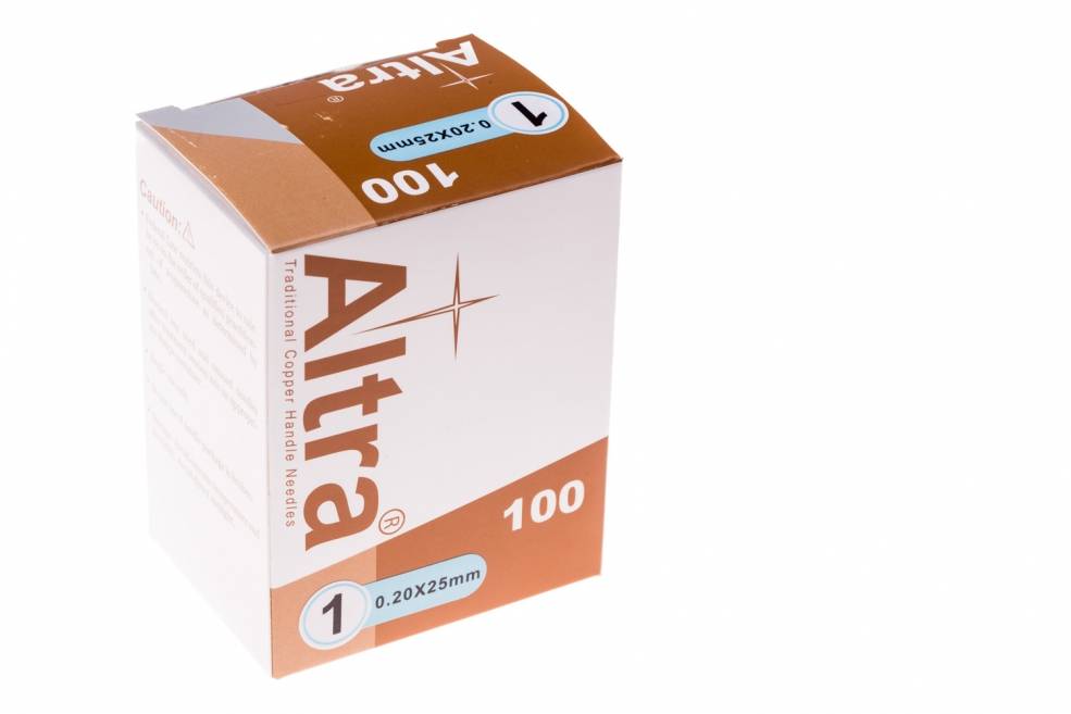 Altra Akupunktur-Nadeln mit Kupfer-Drahtgriff mit Schlaufe- Guidetube 0,20x25 mm