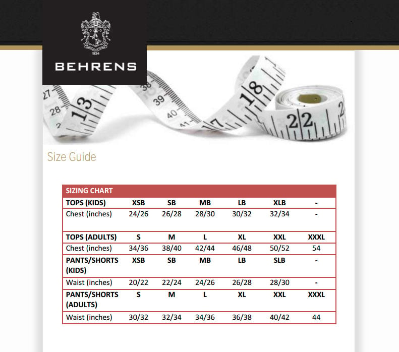 Behrens Size Guide