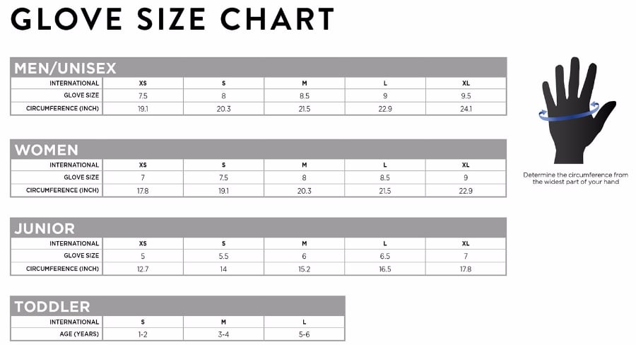 Ski Glove Size Chart