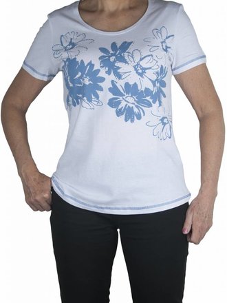 Navigazione T-shirt met blauwe bloem en strass Navigazione T-shirt met blauwe bloem en strass
