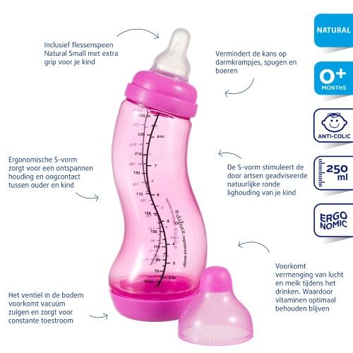 Difrax S-fles natural 250ml roos Difrax