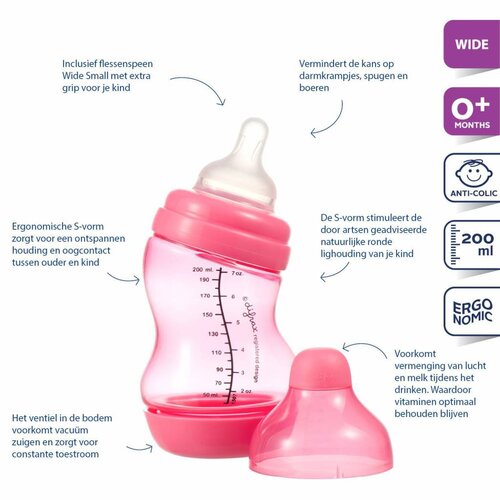 Difrax Difrax s-fles wide 200ml roos - rood Difrax Difrax s-fles wide 200ml roos - rood