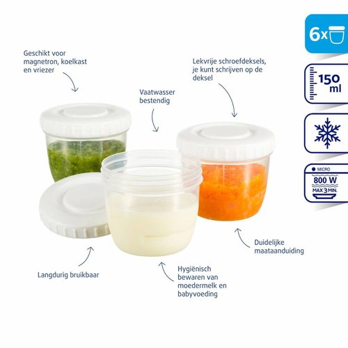 Difrax Difrax Moedermelk en babyvoeding bewaar bakjes 150ml Difrax Difrax Moedermelk en babyvoeding bewaar bakjes 150ml
