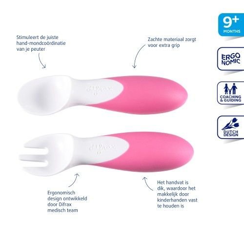 Difrax Roze peuter en baby bestek Difrax Difrax Roze peuter en baby bestek Difrax
