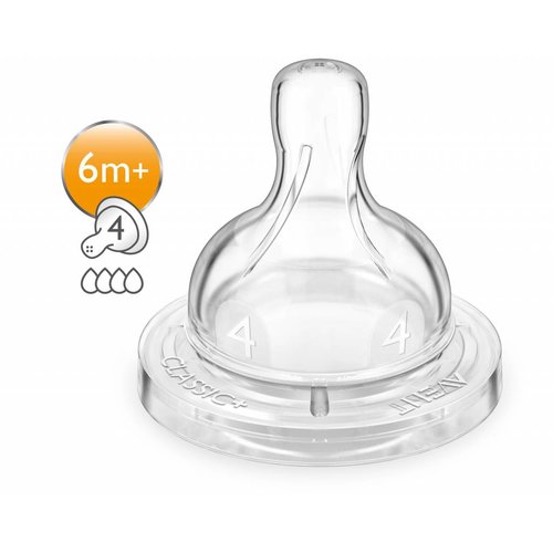 Avent Avent classic + zuigspeen 4 gaatjes +6M Avent Avent classic + zuigspeen 4 gaatjes +6M