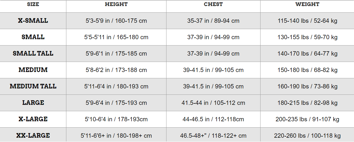 Size chart zoot wetsuits