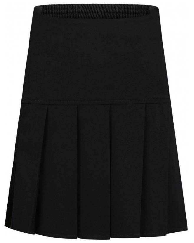 Black Half Pleated Skirt With Soft Stretch Fabric, Easy Pull On With No ...