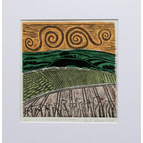 Anita J Burrows Over the Hills and Faraway - Linocut and chine colle Anita J Burrows Over the Hills and Faraway - Linocut and chine colle