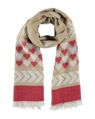 Sjaal beige/rood met hartjes