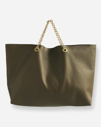 Clinch Leren Handtas met Kettingen Kaki