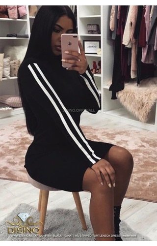 TWO STRIPE RIBBED COL DRESS TWO STRIPE RIBBED COL DRESS