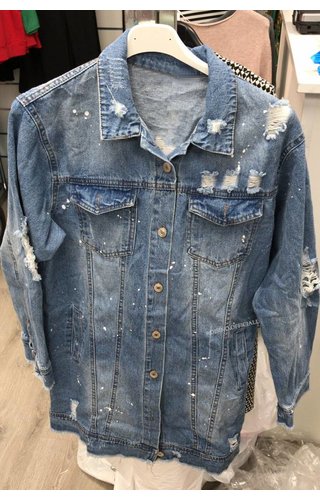 BLUE - 'KELLY' - OVERSIZED RIPPED DENIM JACK BLUE - 'KELLY' - OVERSIZED RIPPED DENIM JACK