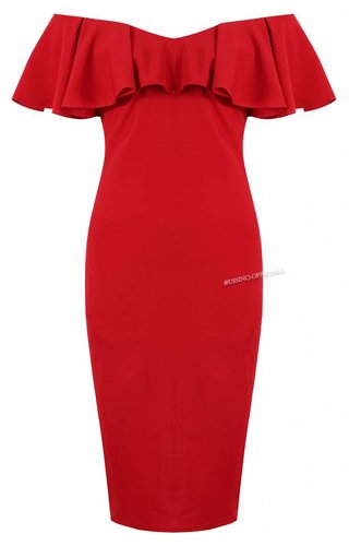 Lucy Wang RED - 'JAMIE' OFF SHOULDER MIDI DRESS Lucy Wang RED - 'JAMIE' OFF SHOULDER MIDI DRESS