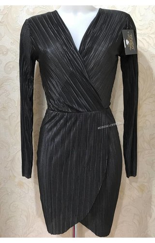 BLACK - 'MEGAN' PLISSE WRAP DRESS BLACK - 'MEGAN' PLISSE WRAP DRESS