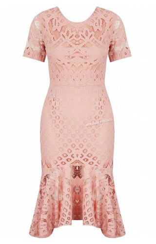 Lucy Wang PINK - 'MELODY' SHORT SLEEVE LACE MERMAID DRESS Lucy Wang PINK - 'MELODY' SHORT SLEEVE LACE MERMAID DRESS