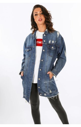 MEDIUM BLUE - 'KELLY' - OVERSIZED RIPPED DENIM JACK MEDIUM BLUE - 'KELLY' - OVERSIZED RIPPED DENIM JACK