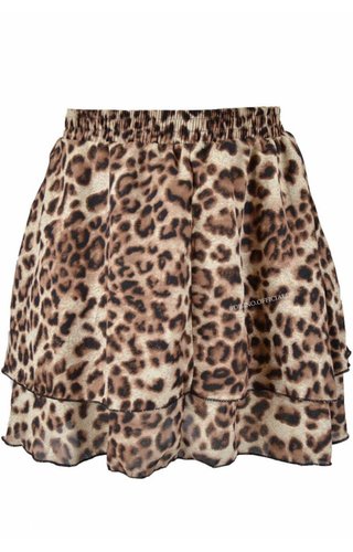 LEOPARD LAYERED RUFFLE MINI SKIRT LEOPARD LAYERED RUFFLE MINI SKIRT