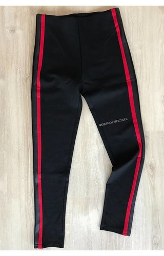 RED & BLACK LEATHER STRIPED TREGGING PANTS RED & BLACK LEATHER STRIPED TREGGING PANTS