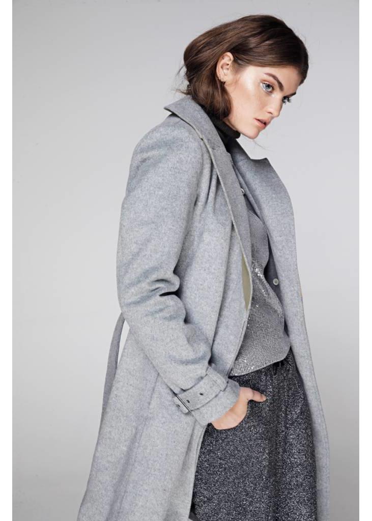 Waterproof Long Wrap Coat - Grey Wool - Rain Couture Amsterdam