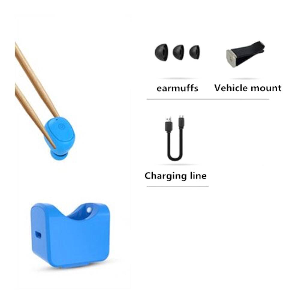 C1 Mini Bluetooth Oortje met Auto Oplader Holder - Blauw