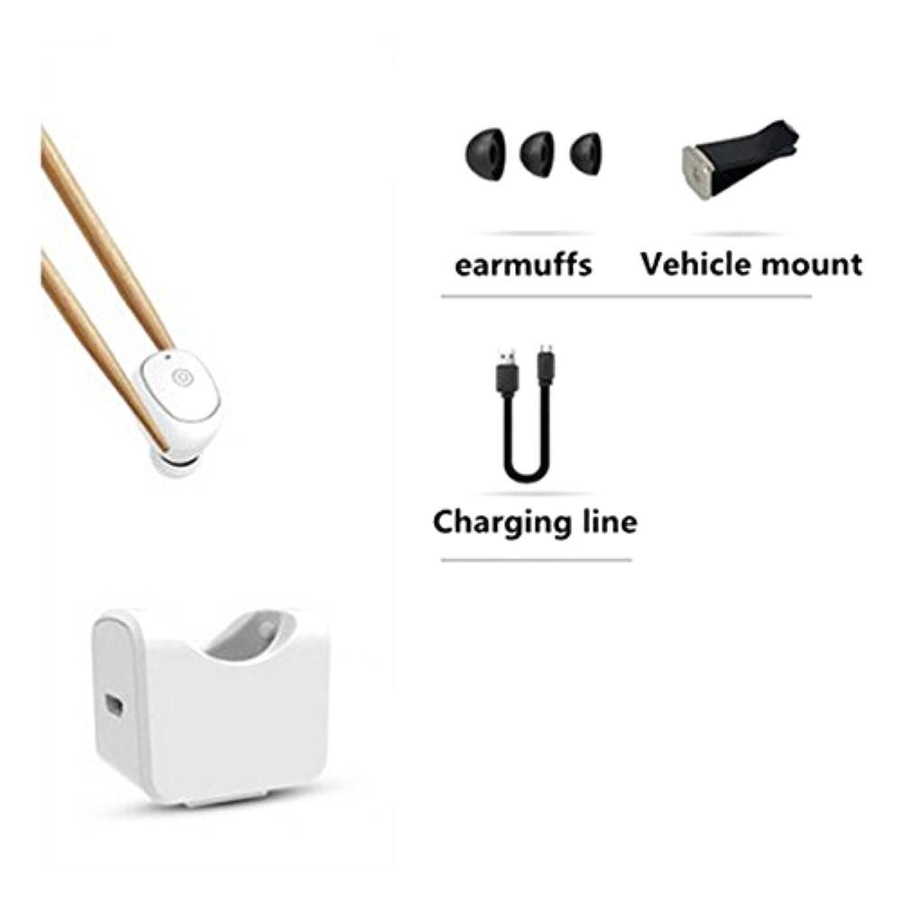 C1 Mini Bluetooth Oortje met Auto Oplader Holder - Wit