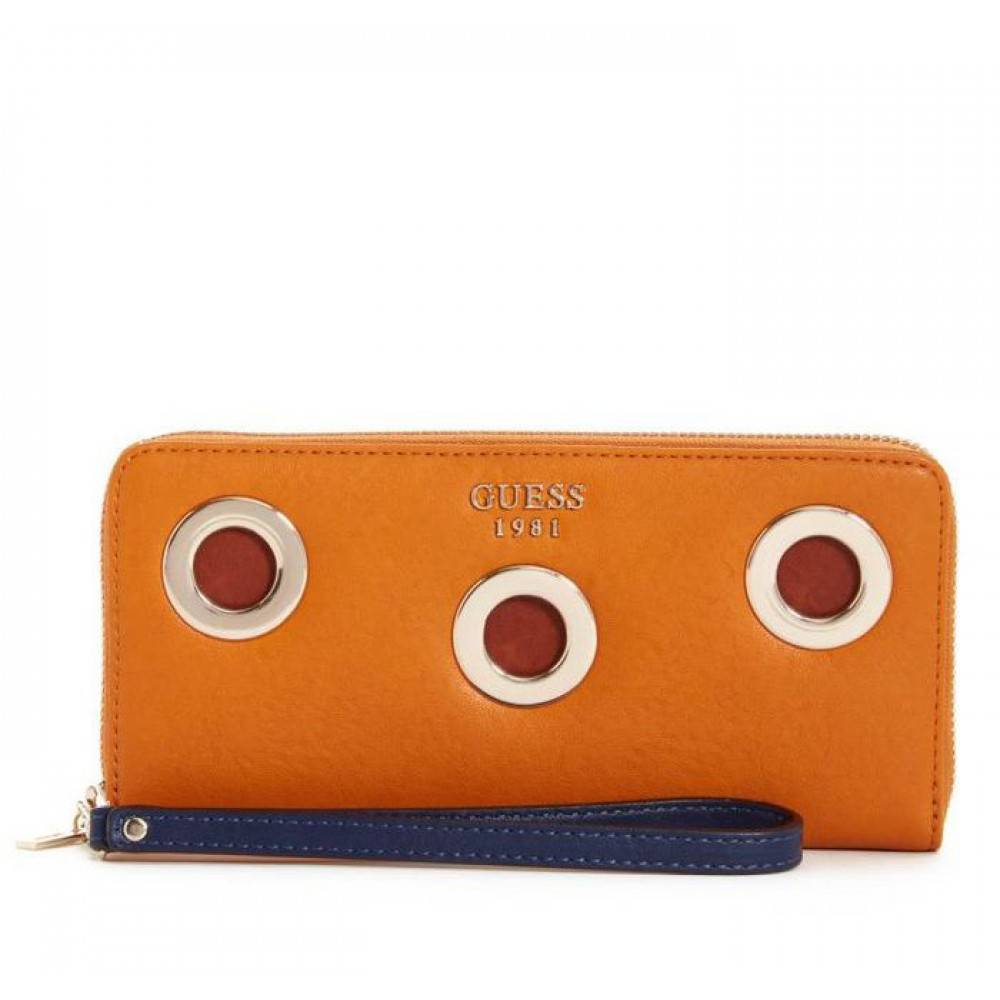 Guess Dynah dames portemonnee met studs caramel-blauw SWTM6791460
