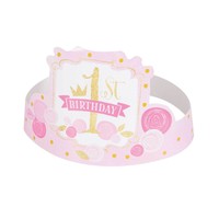 thumb-1st Birthday pink & Gold hoedjes - 6 stuks-1