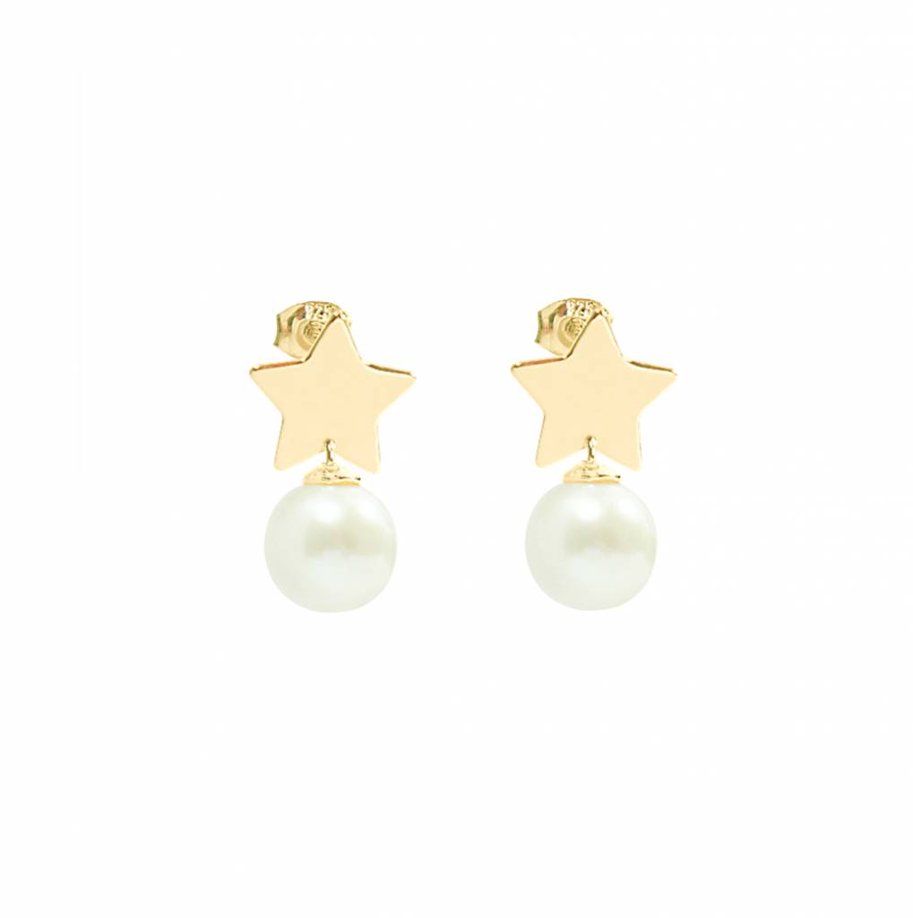 14 Carat Golden Stud Earrings With Star And Pearl Of The Jewelry Lab 14 Carat Golden Stud Earrings With Star And Pearl Of The Jewelry Lab