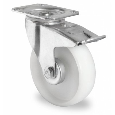 Lenkrolle mit Bremse für Rollbehälter, Rollenlager, PA, 125mm Durchmesser