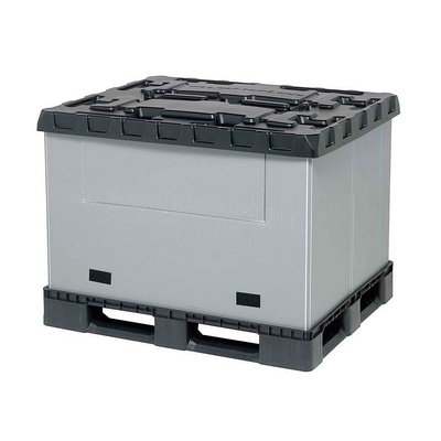 Palettenbox aus Kunststoff, faltbar, 3 Kufen, mit Schwenkklappe, 1227x1027x965mm
