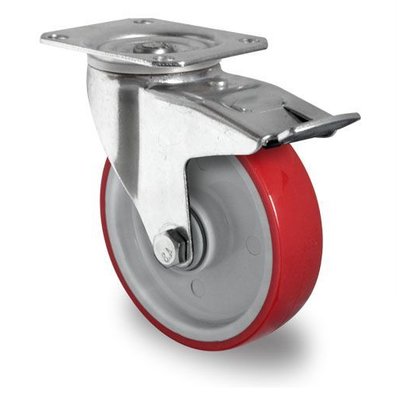 Rueda giratoria con freno Ø 125mm rodamiento bola y rodadura PA/PU