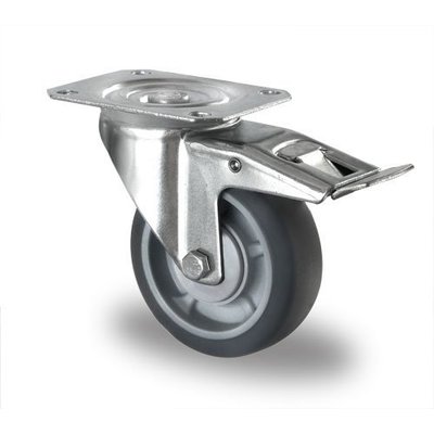 Rueda giratoria con freno Ø 100mm rodamiento bola y rodadura PP/TPR