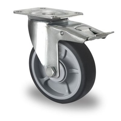 Rueda giratoria con freno Ø 125mm rodamiento bola y rodadura PP/TPR