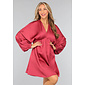 Satin-Kleid mit Puffärmeln in Rostbraun